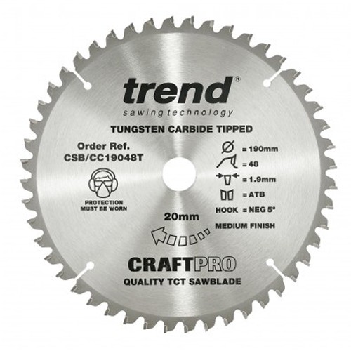 Trend CSB/CC19048T Craft saw blade crosscut 190mm x 48 teeth x 20mm thin