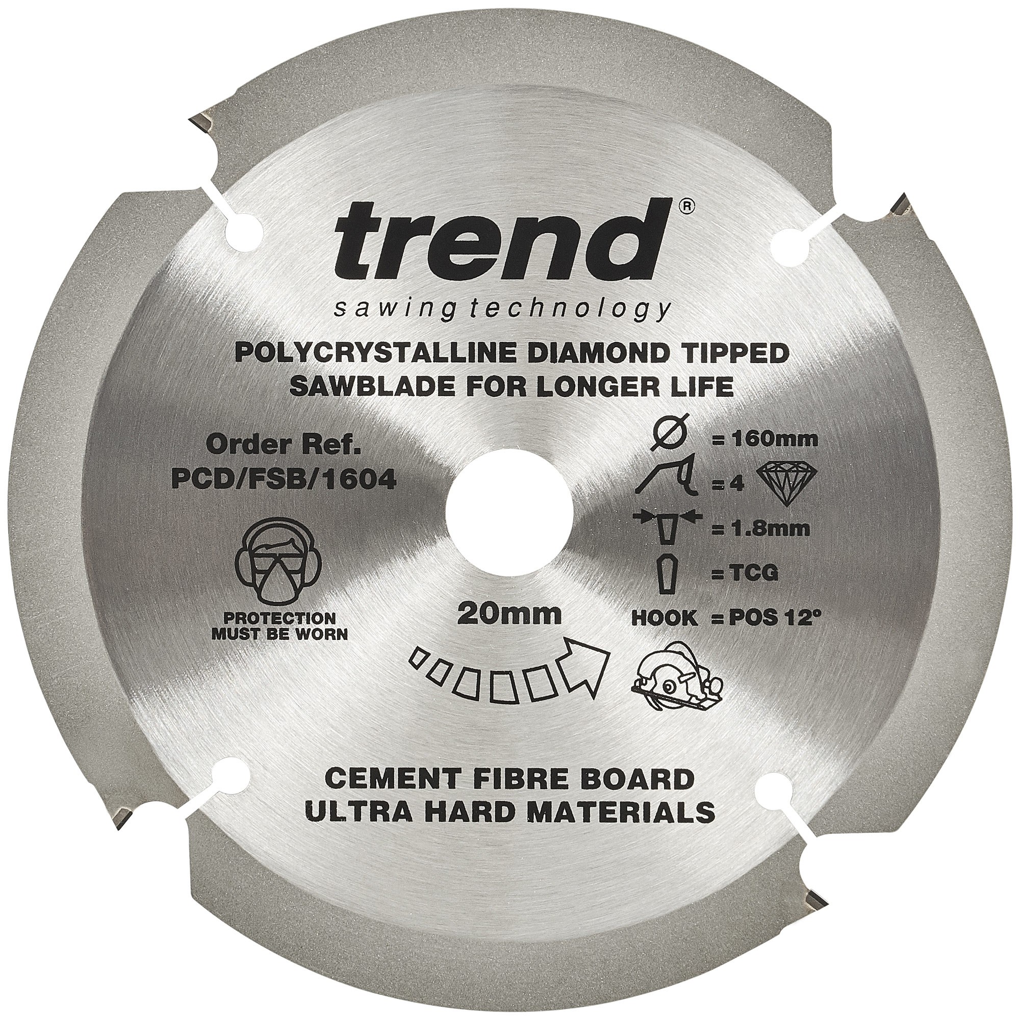 TREND PCD/FSB/1604 FIBREBOARD SAWBLADE PCD 160MM X 4T X 20MM