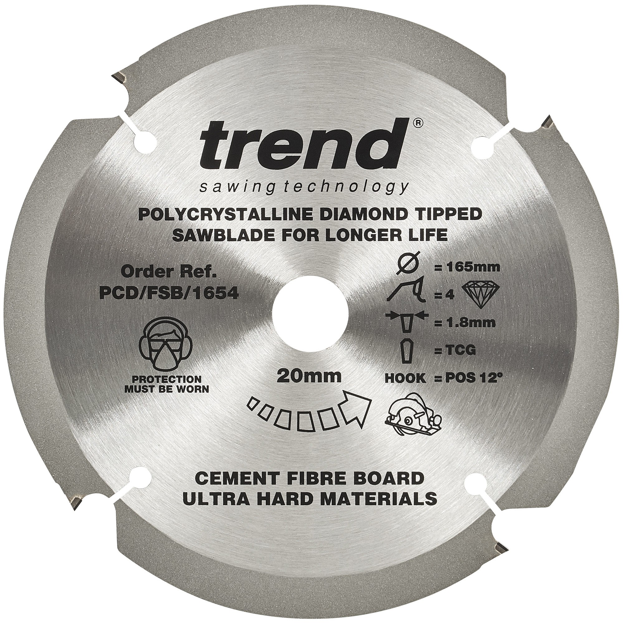 TREND PCD/FSB/1654 FIBREBOARD SAW BLADE PCD 165MM X 4T X 20MM