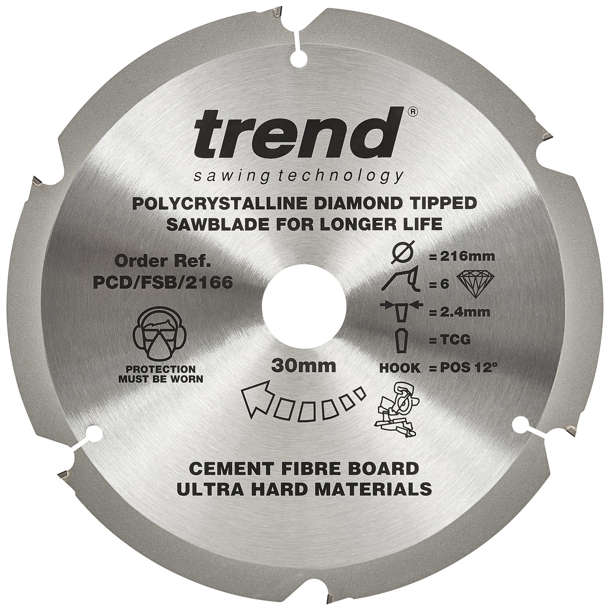 TREND PCD/FSB/2166 FIBREBOARD SAWBLADE PCD 216MM X 6T X 30MM