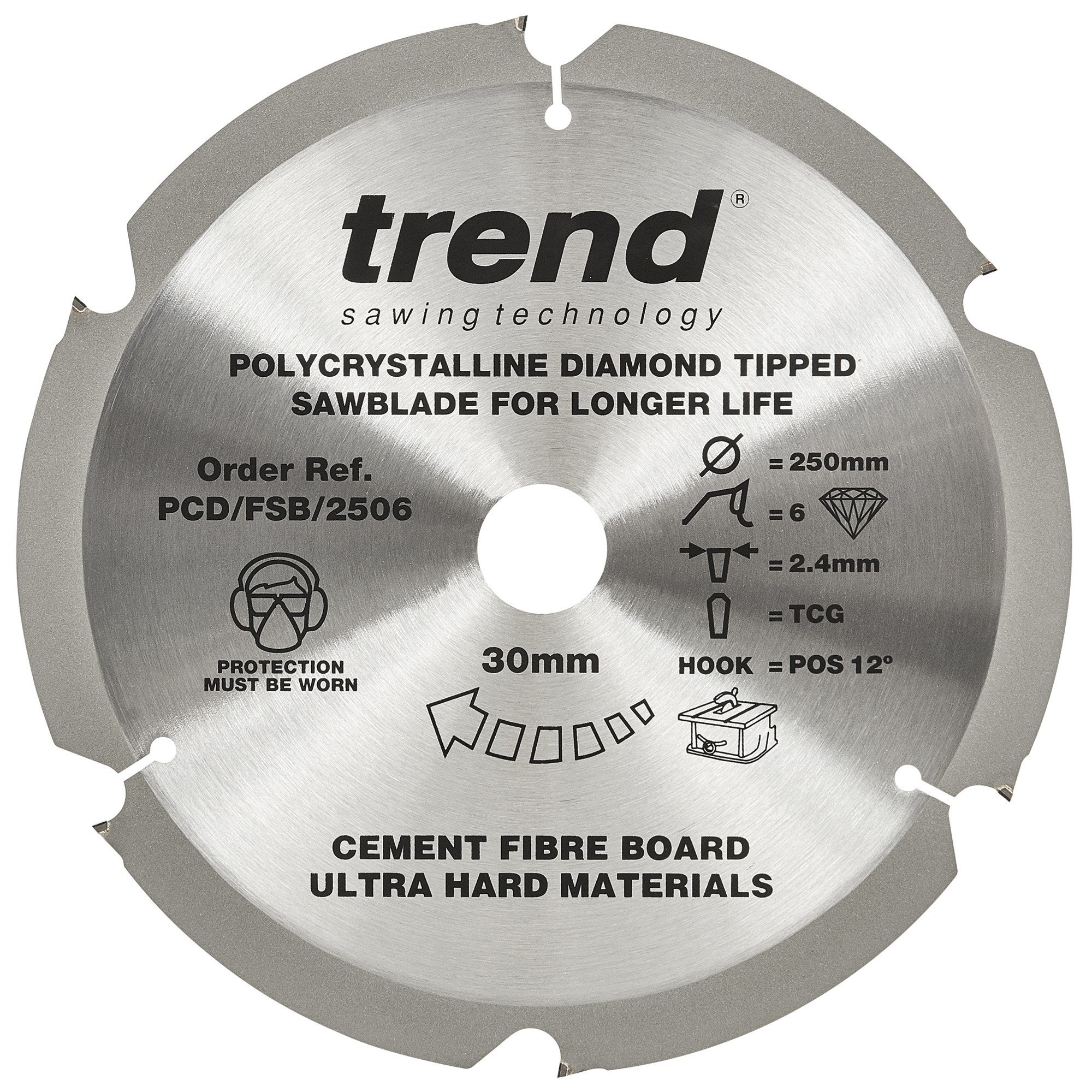 TREND PCD/FSB/2606 FIBREBOARD SAWBLADE PCD 250MM X 6T X 30MM