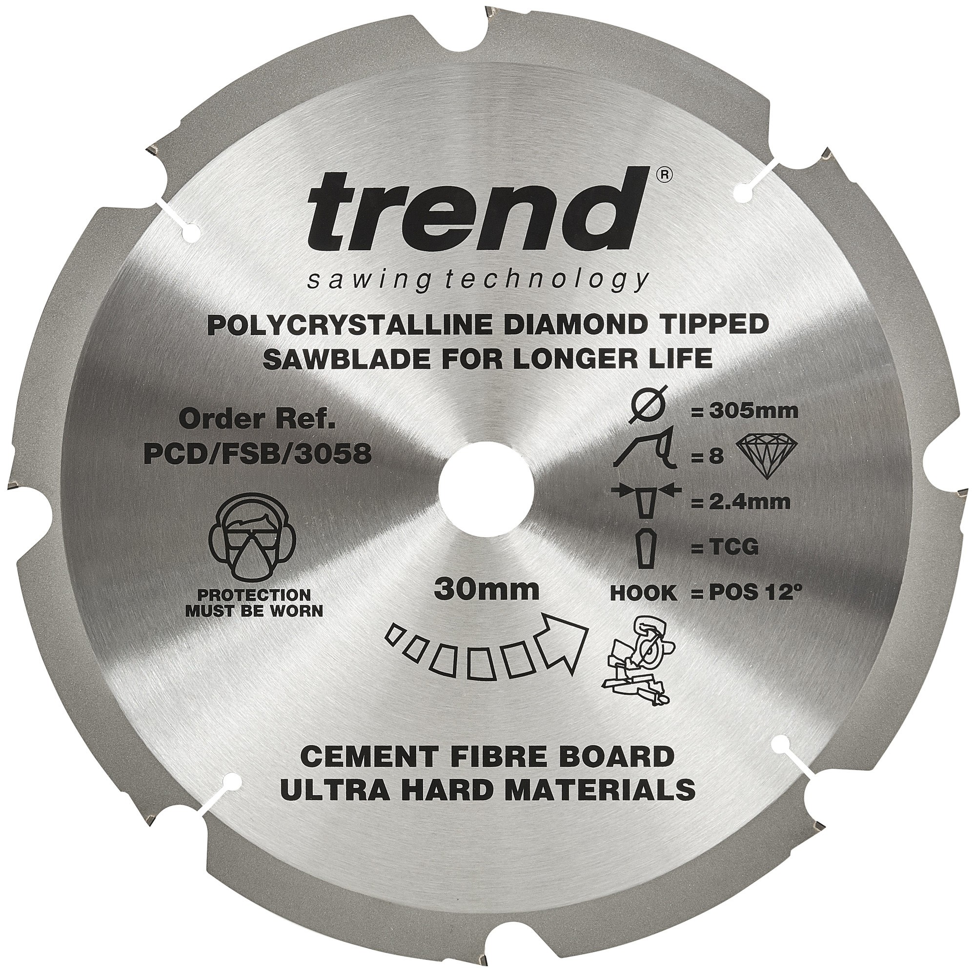 TREND PCD/FSB/3058 FIBREBOARD SAWBLADE PCD 305MM X 8T X 30MM