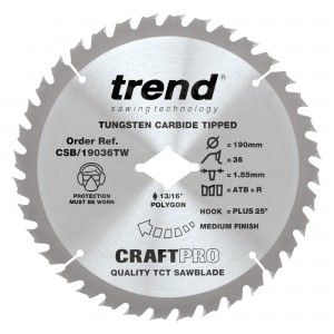 TREND CSB/19036TW CRAFT SAWBLADE 190MM X 36 TEETH X 5/8 THIN WORMDRIVE