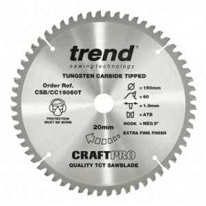 Trend CSB/CC19060T Craft saw blade crosscut 190mm x 60 teeth x 20mm thin