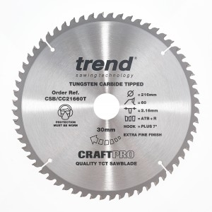 TREND CSB/CC21660T CRAFT SAW BLADE CROSSCUT 216MM X 60 TEETH X 30MM THIN