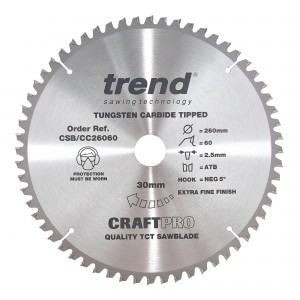 TREND CSB/CC26060 CRAFT SAW BLADE CROSSCUT 260MM X 60 TEETH X 30MM