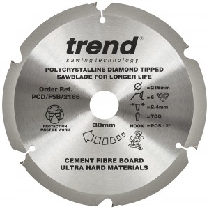 TREND PCD/FSB/2166 FIBREBOARD SAWBLADE PCD 216MM X 6T X 30MM