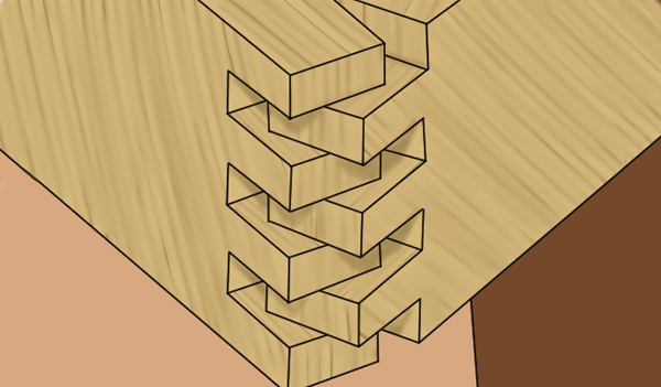 Two interlocking boards, finger joint, comb joint