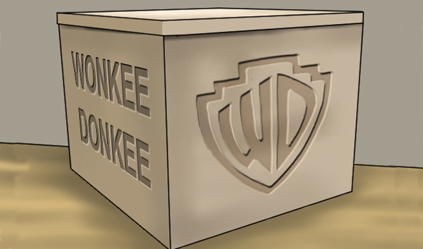 Wonkee Donkee, routed lettering on box, WD