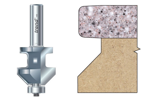 A bevel hob cutter is used to shape the edges of worktops once a recess has been cut for a hob or sink.