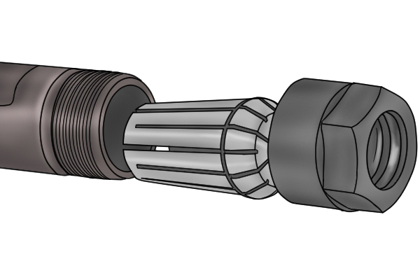 Router spindle, collet and collet nut