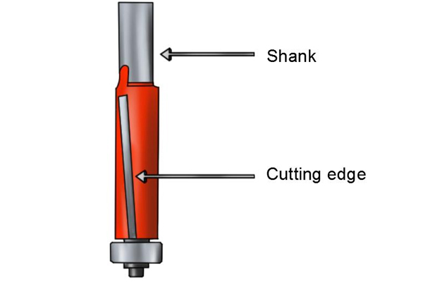 Routing bit with labelled shank and cutting edge