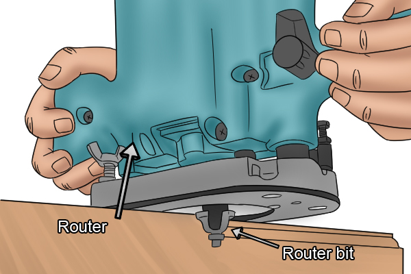 Router moving along wood, cutting a groove, applications, woodworking, joint-making