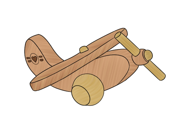 Wooden toy airplane, rounded edges of wooden toy