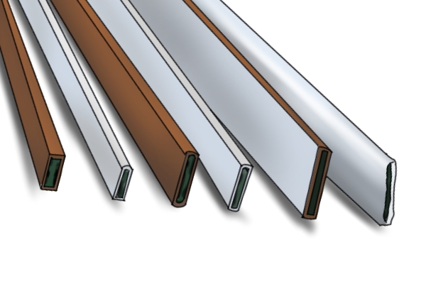 Different types of intumescent strips, used as fire and smoke resistant seals on doors and windows