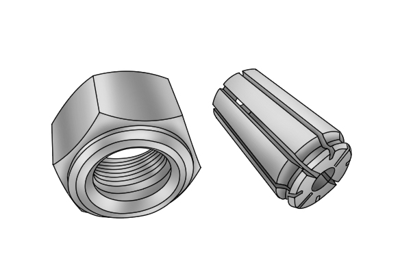 Collet and collet nut from a router 