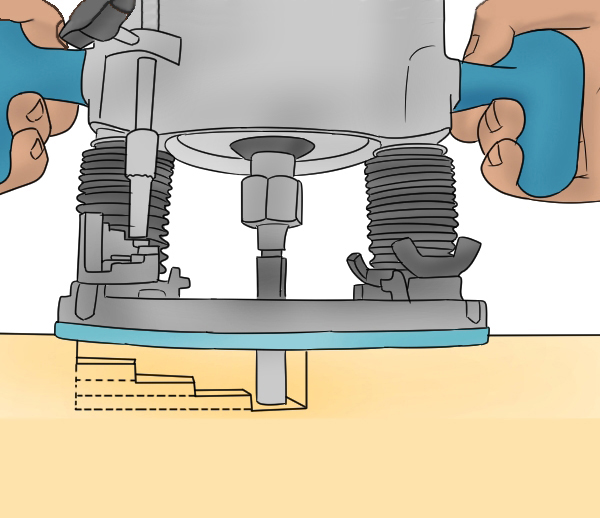 Making progressive cuts with router, making series of shallow cuts