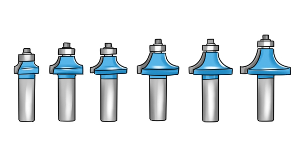 Ovolo router bits of different sizes, router bits with different radii