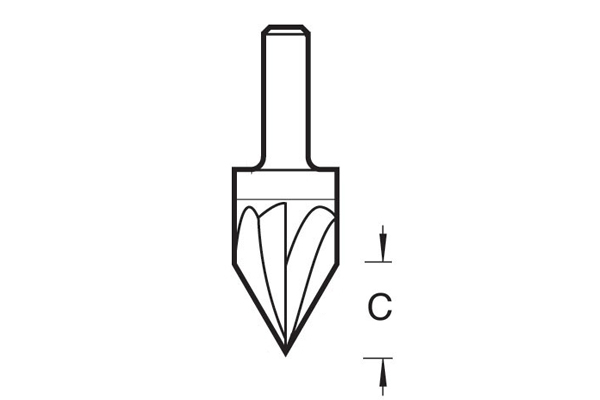 Diagram showing how to measure the length of the cutting edges on a engraver router cutter