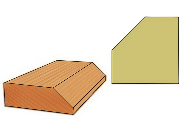 Chamfered edges are bevelled to an angle 