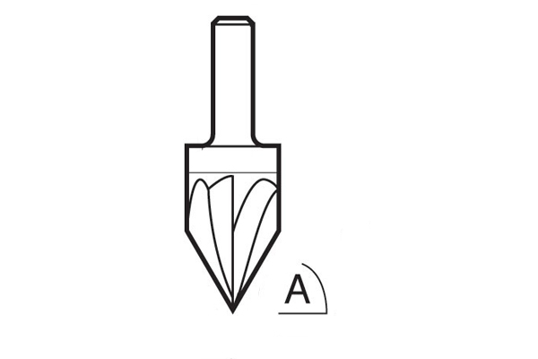 Diagram showing how to measure the angle of the cutting edge on a engraver router cutter