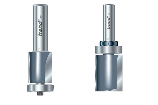 Inlay and overlap trimmers feature tip mounted bearing guides, while trimming cutters have guides located on their shank.