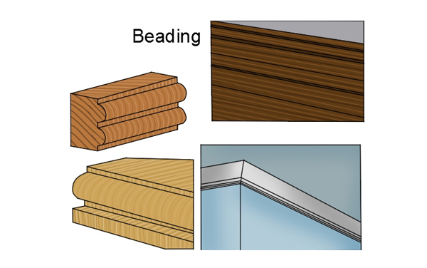 Beading, or beads, are similar to moulding. They can be shaped with a router