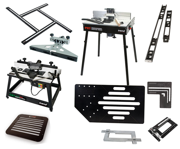Router tables and router accessories for creating hundreds of different cuts and shapes for things like moulding and other woodwork 