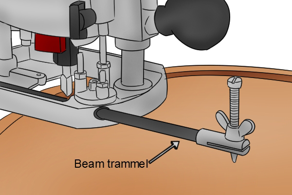 Using centre finding pin with router to indicate centre of router bit