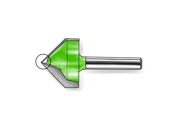 V-Groove Router bit with plunge-cutting tip