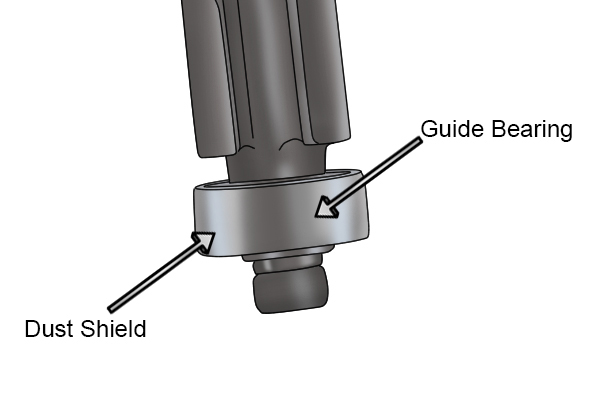Dust shield and guide bearing on a bit