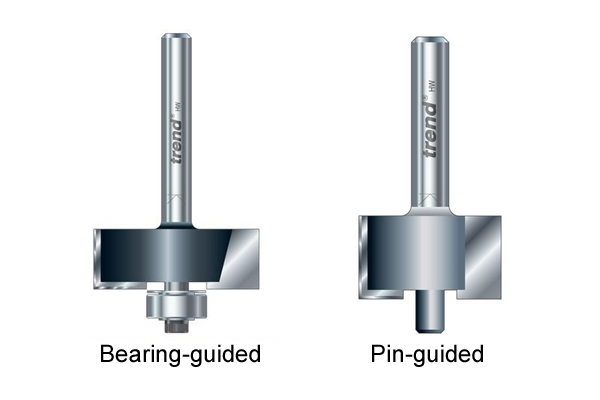 Image showing the types of guides on a rebate bit for routing 