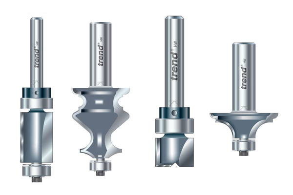 A selection of bearing guided bits for routing