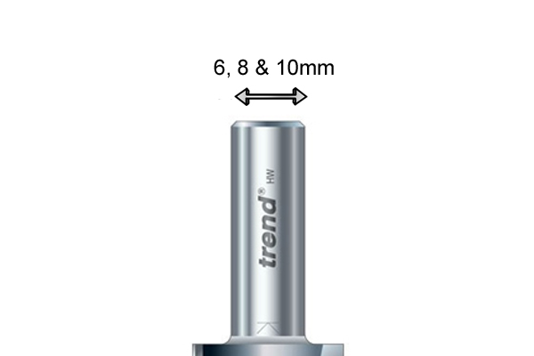 Routing bits shanks measuring 6mm, 8mm and 10mm