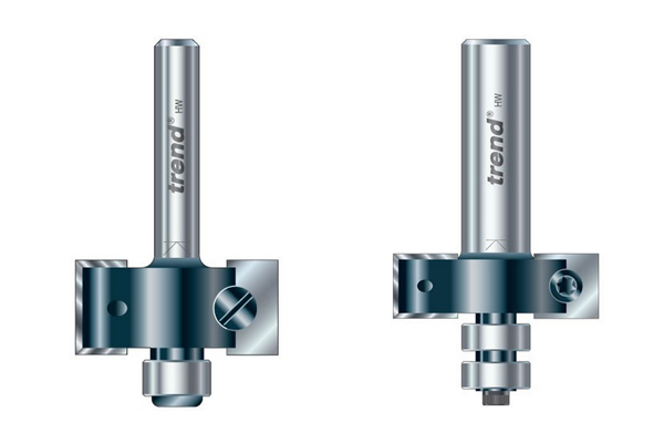 Replaceable tip rebate router bit with one or two bearing guides on their tip