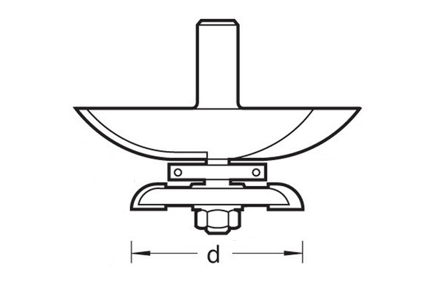 Diagram showing how to measure the diameter of the back cutter on a raised panel router cutter