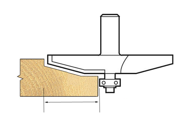 Diagram showing that the diameter of the guide on a raised panel router cutter will affect its maximum cutting depth