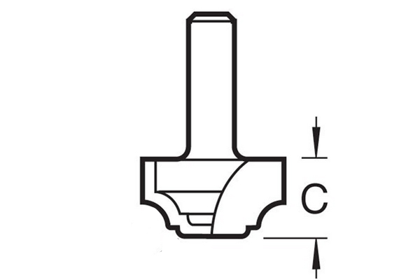 Diagram showing how to measure the cutting edge length of a panel moulding router cutter