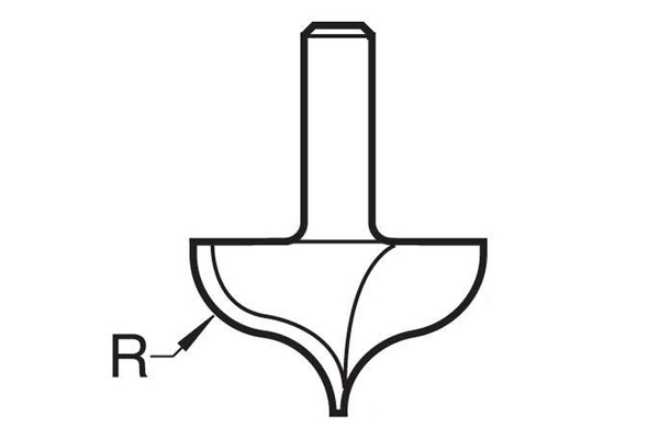 Diagram showing how to measure the radius of the cutting edge on a panel moulding router cutter