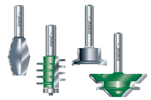 Examples of different types of jointing router cutters