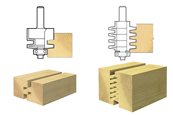 Finger joints, showing the configuration of finger jointing router cutters that have been used to create them