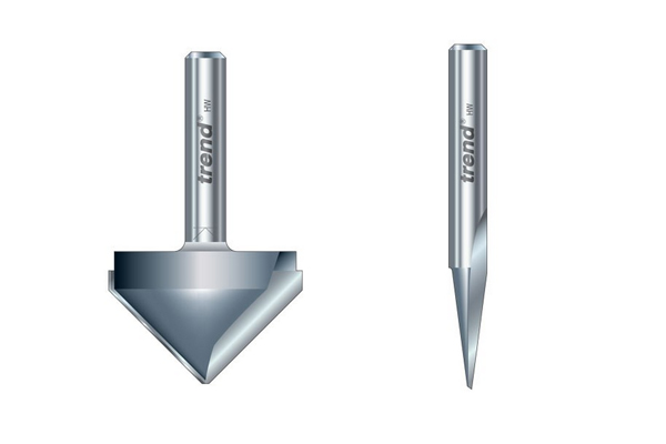 A standard V-groove router cutter and an engraver