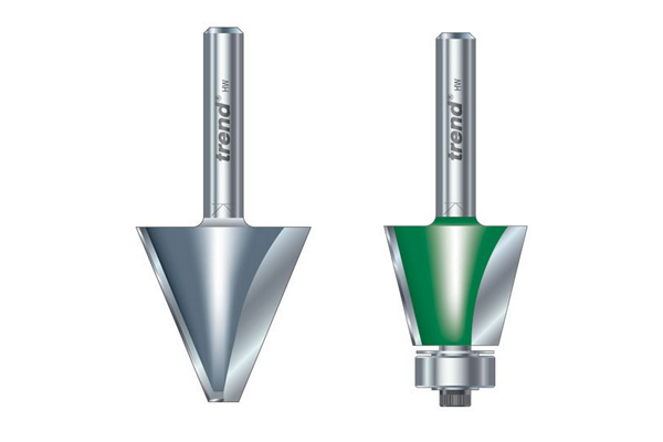 Examples of different types of bevel router cutters