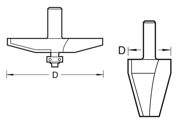 Diagram showing how to measure the diameter of a raised panel router cutter