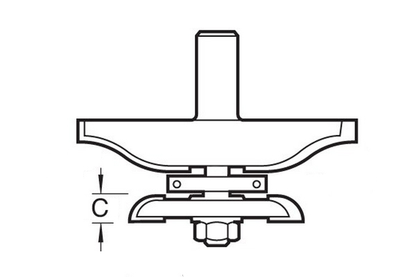 Diagram showing how to measure the length of the back cutter on a raised panel router cutter