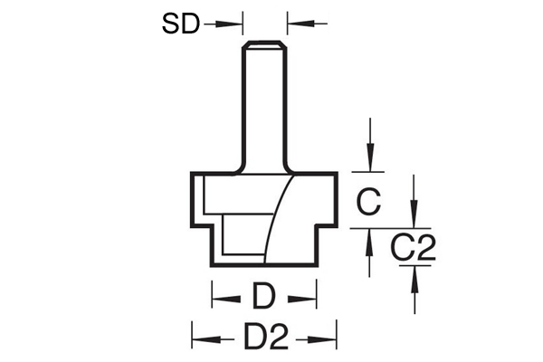 Dimensions of a tonk strip recesser router cutter