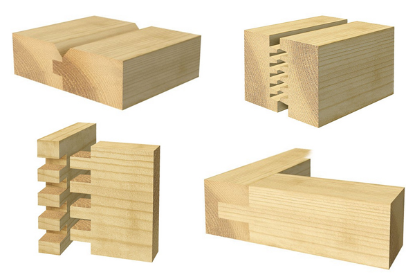 Wooden joints created with jointing router cutters