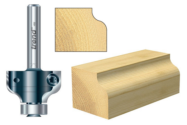 A Rota-tip ogee bit and an example of the type of shape it can create on the edge of a wooden workpiece