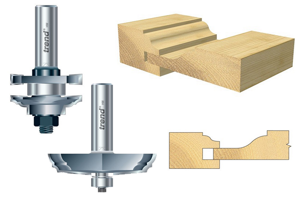 Diagram showing that the shape of the TREND slotting and grooving router cutter range matches that of the scribe and profile cutter range
