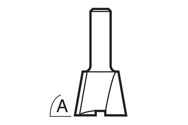 Diagram showing how to measure the angle of the cutting edge on a dovetail router cutter